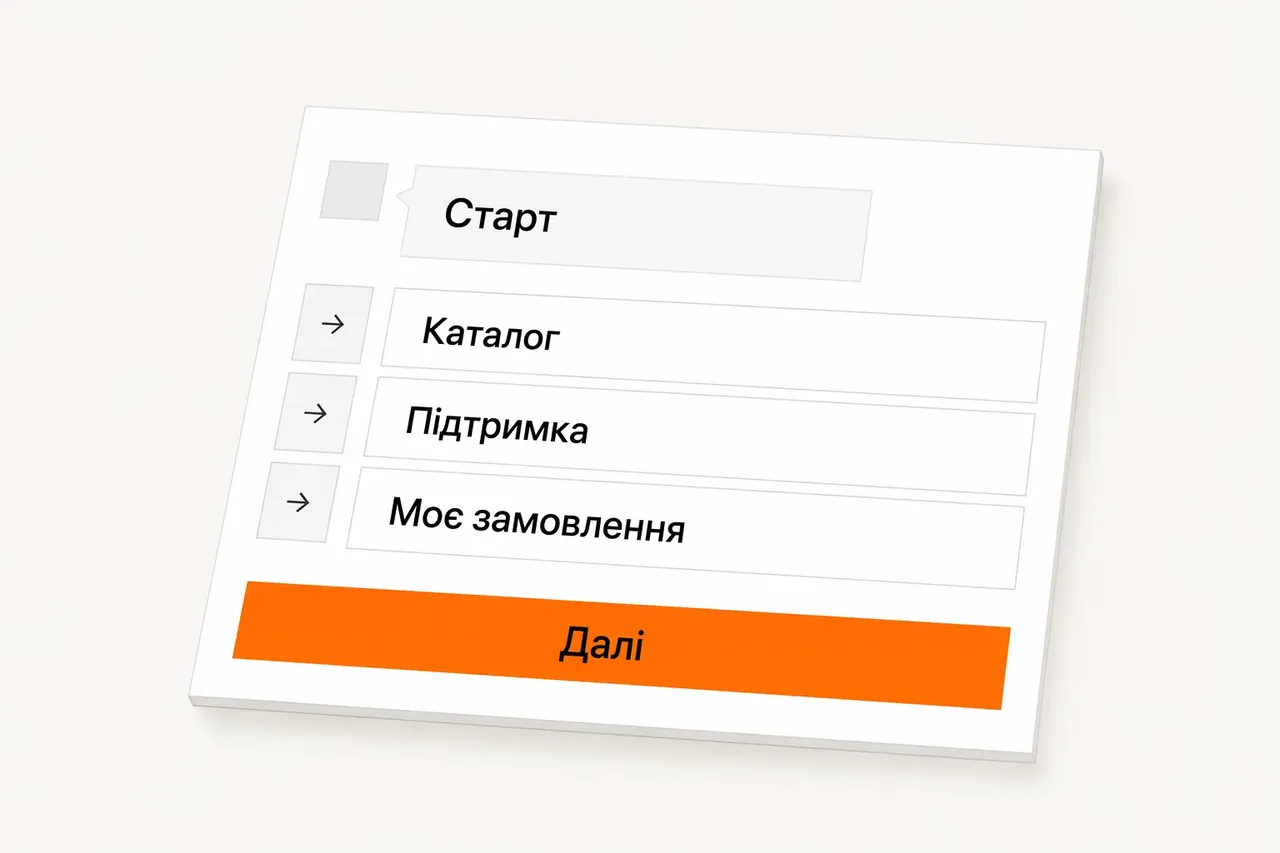 Telegram-бот веде клієнта кнопками від першого вибору до наступної дії