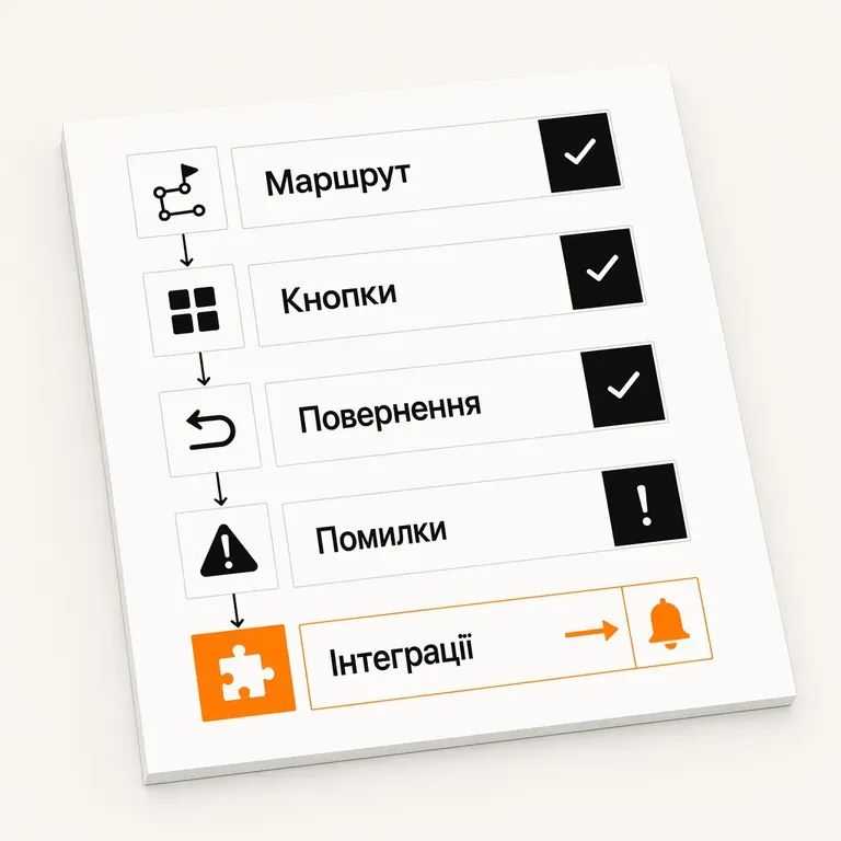 Перед запуском перевіряють маршрути, кнопки, повернення, помилки, інтеграції та сповіщення менеджера