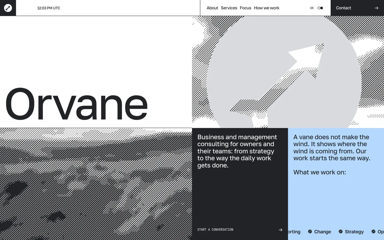 Orvane — перший екран сайту
